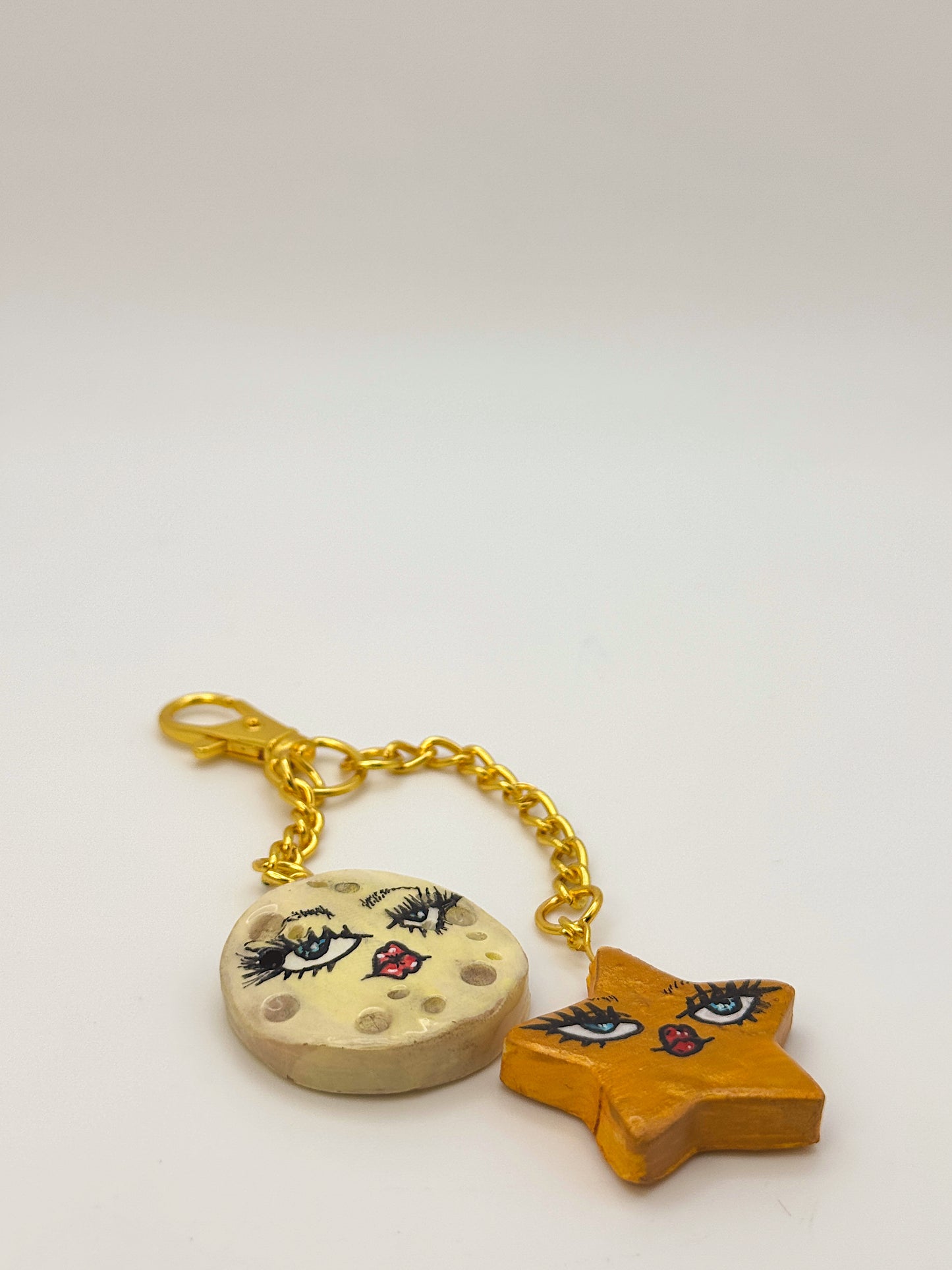 Cosmic Duo Keychain – Moon + Star Faces