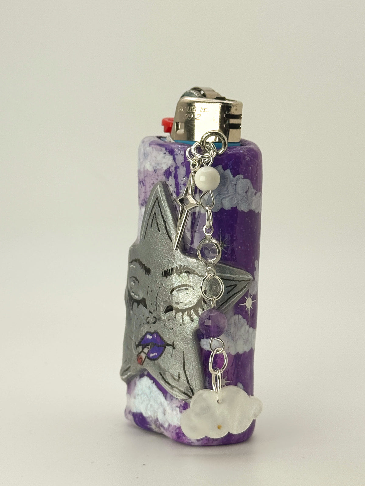 Head In The Clouds Star Lighter Case with charm| Fits Standard Bic | Handmade Polymer Clay Art