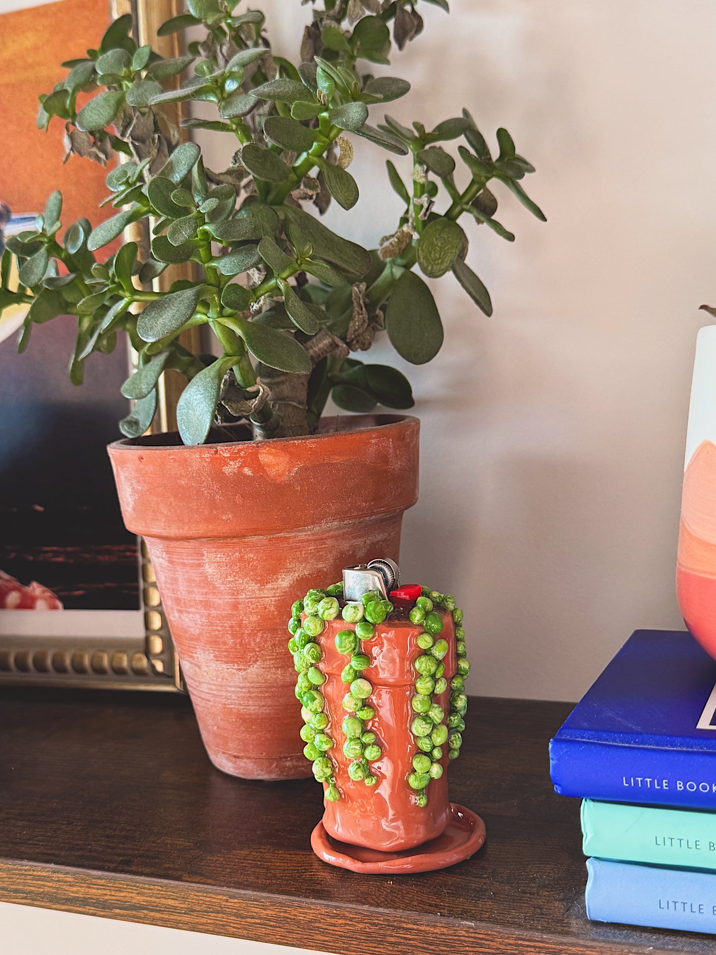 String of Pearls Lighter Case with Drip Dish – Handmade Polymer Clay