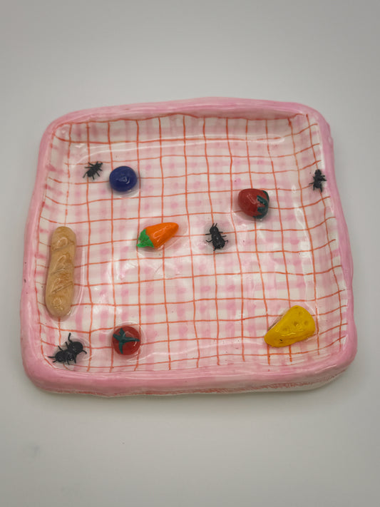 Pink Picnic Blanket Trinket Dish (5”) – Handmade Polymer Clay