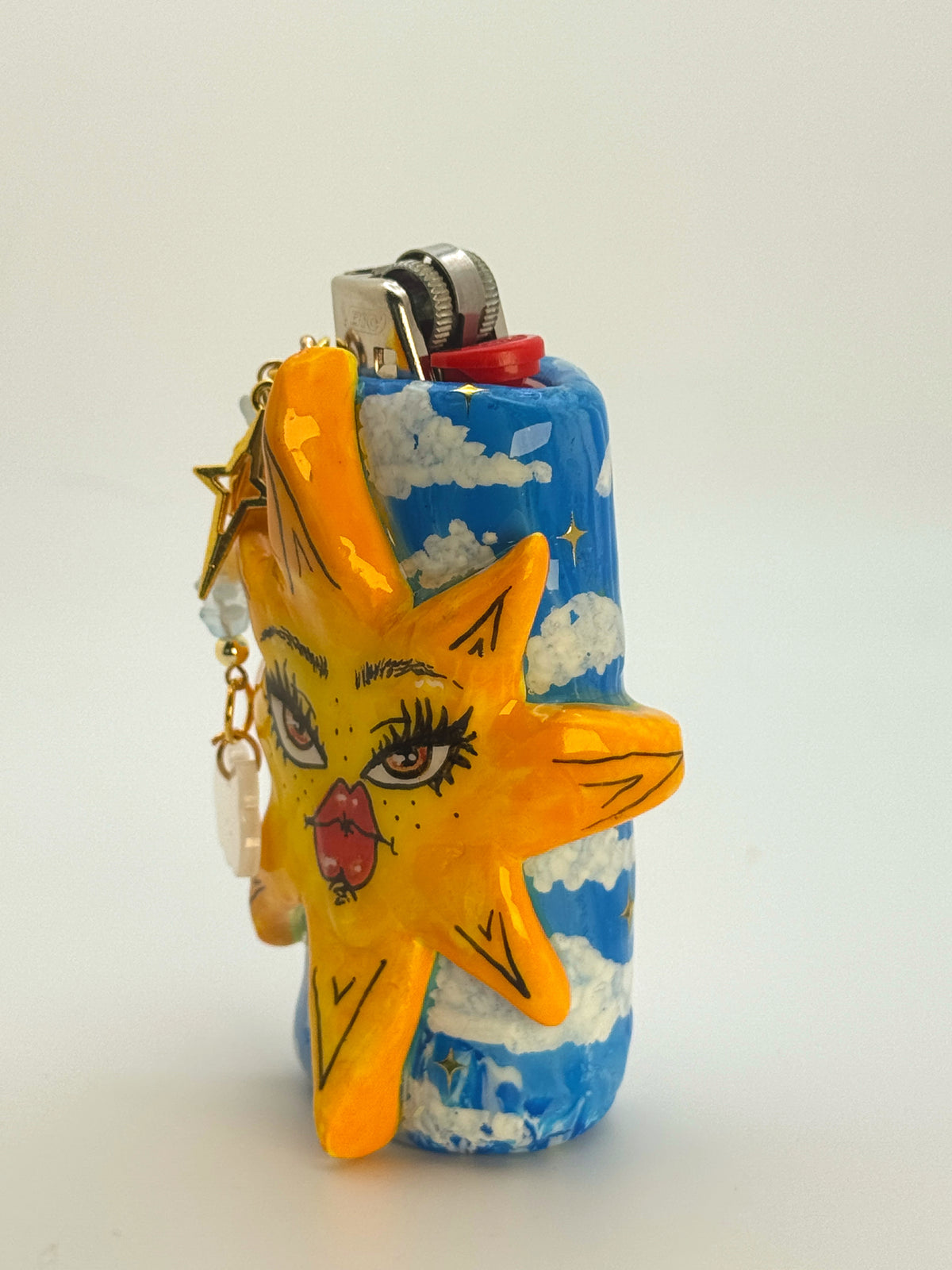 Sassy Sun Case with charm| Fits Standard Bic | Handmade Polymer Clay Art