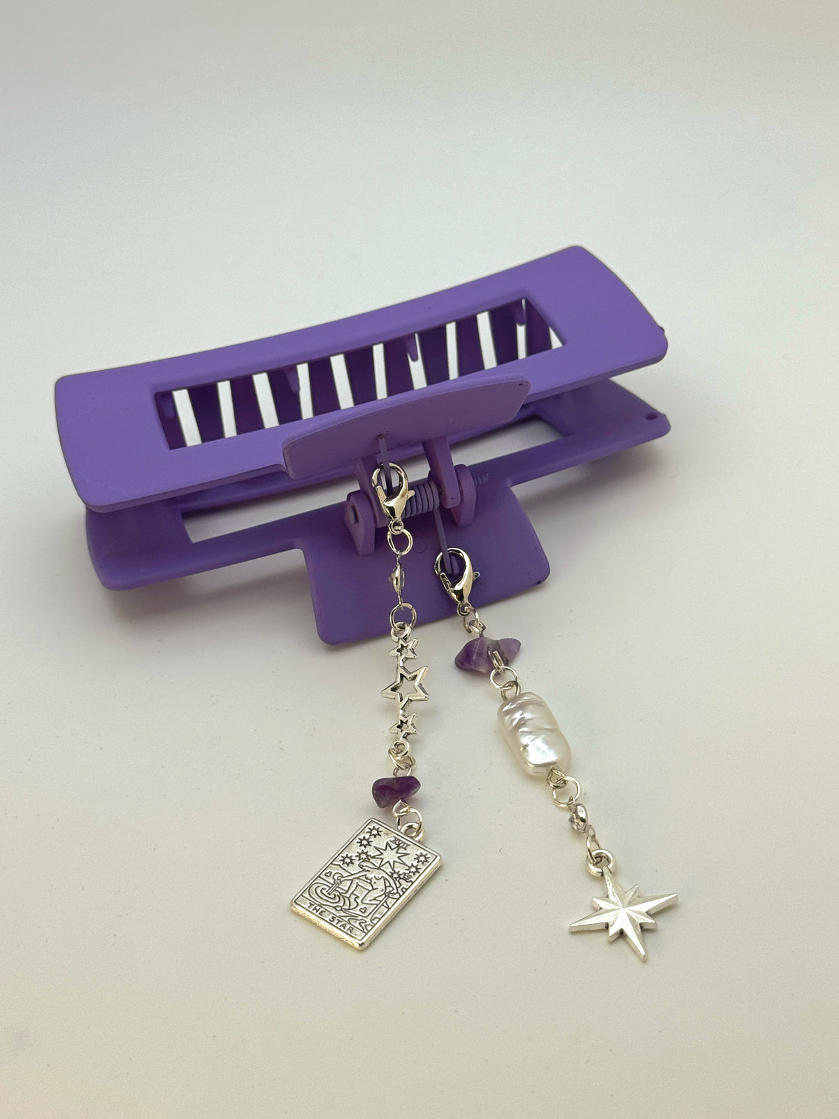 Purple Large Claw Clip with Handmade Beaded Charms | Removable Charm Clip | 4.1”