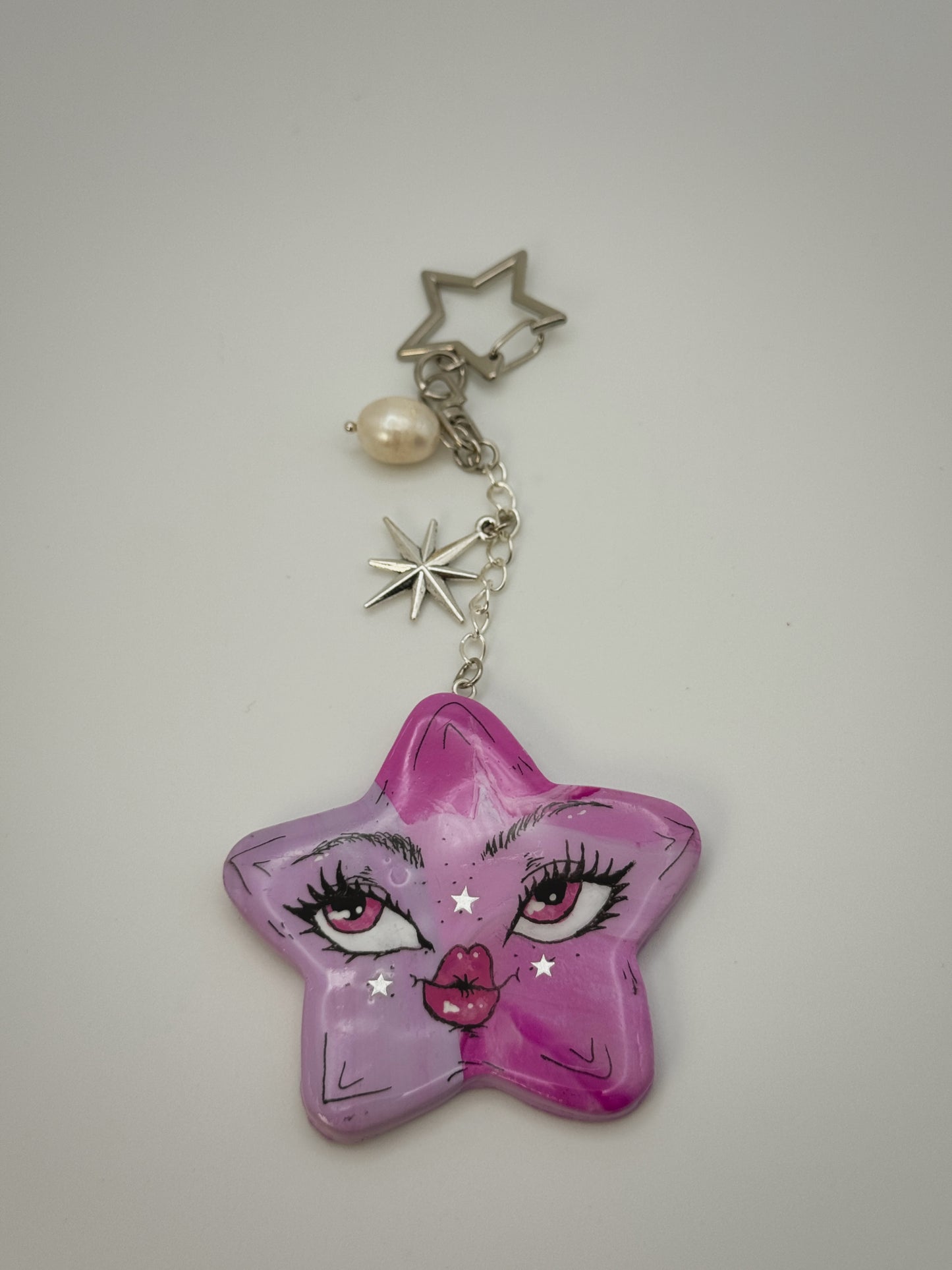 Celestial Star Bag Charm | Handmade Polymer Clay Key Chain