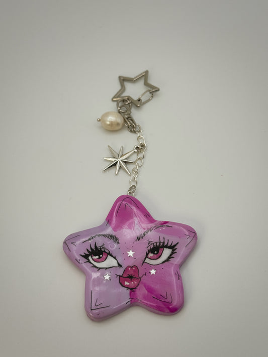 Celestial Star Bag Charm | Handmade Polymer Clay Key Chain
