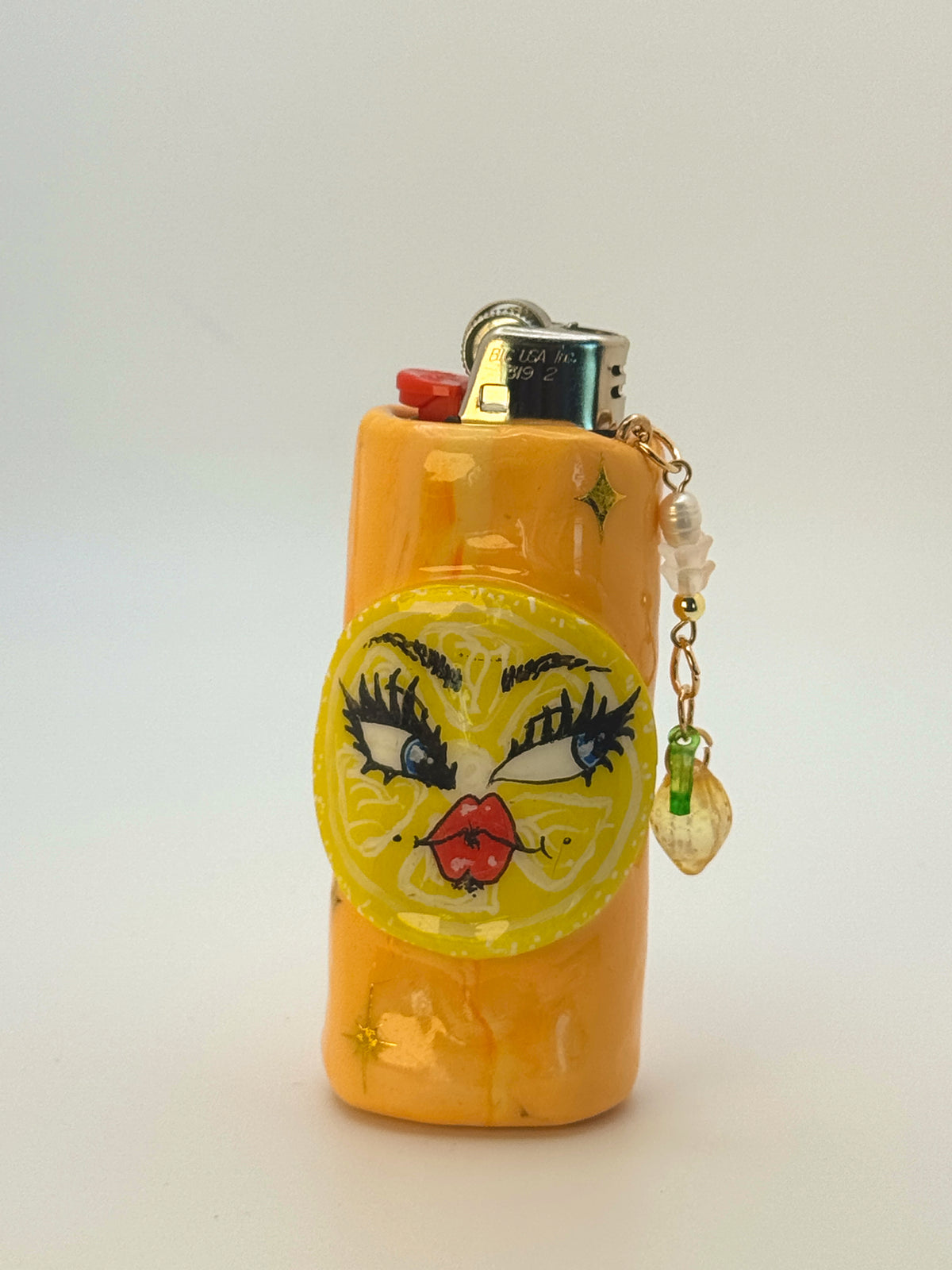 Sassy Lemon Case with charm| Fits Standard Bic | Handmade Polymer Clay Art