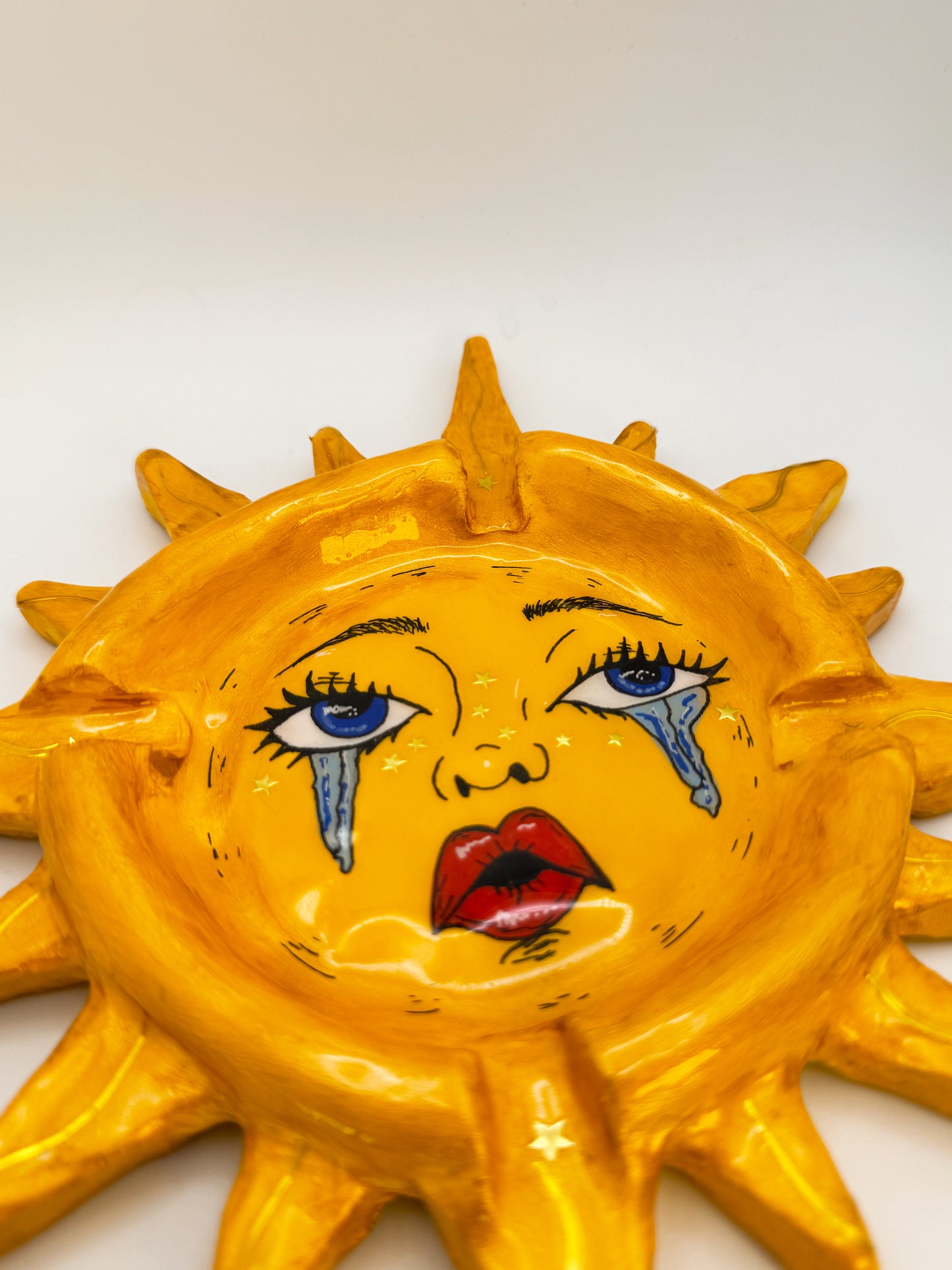 Crying Sun Ashtray – 9” Polymer Clay Celestial Sun Tray