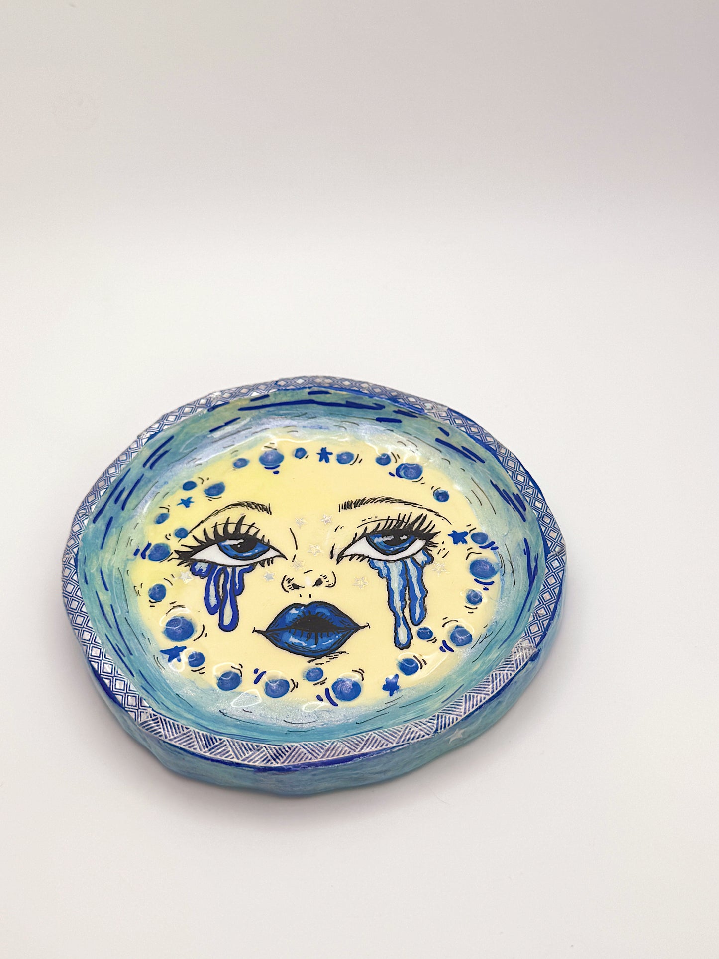 Crying Moon Trinket Dish – Hand-Painted Celestial Jewelry Dish (4.5–5”)