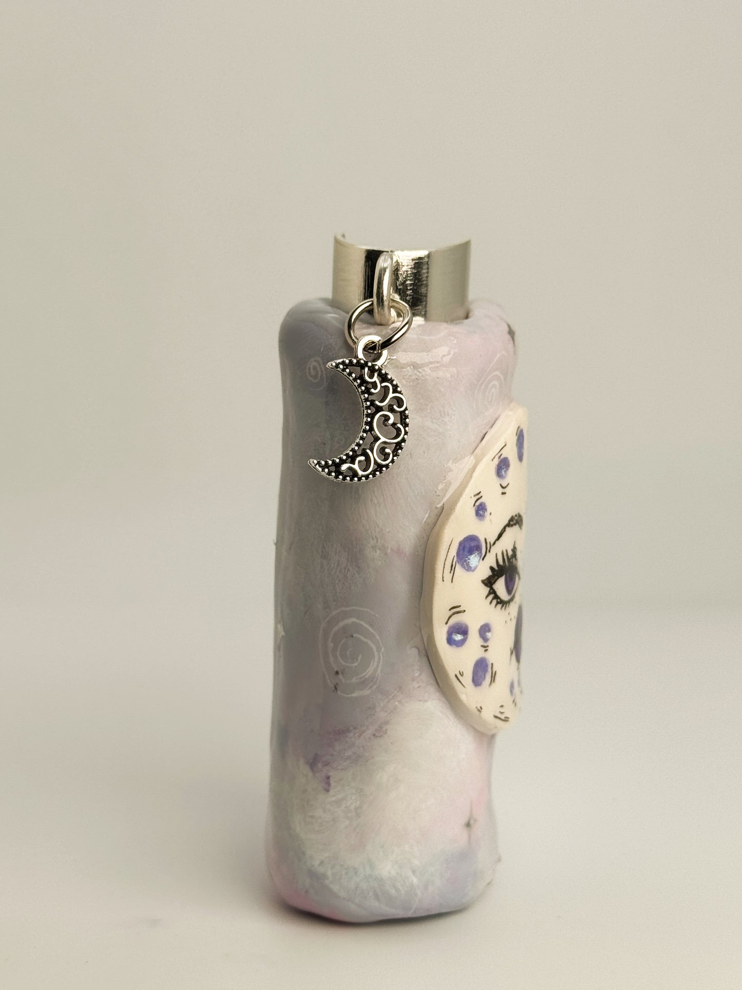 Whimsical Moon Lighter Case w/ Charm | Fits Standard Bic | Handmade Polymer Clay Art