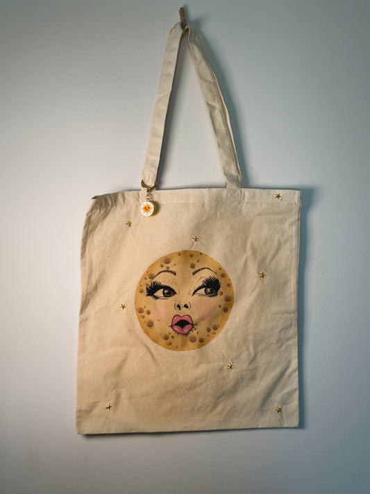Miss Moon Hand-Pressed Tote Bag | 15x16 Natural Cotton — Luxe