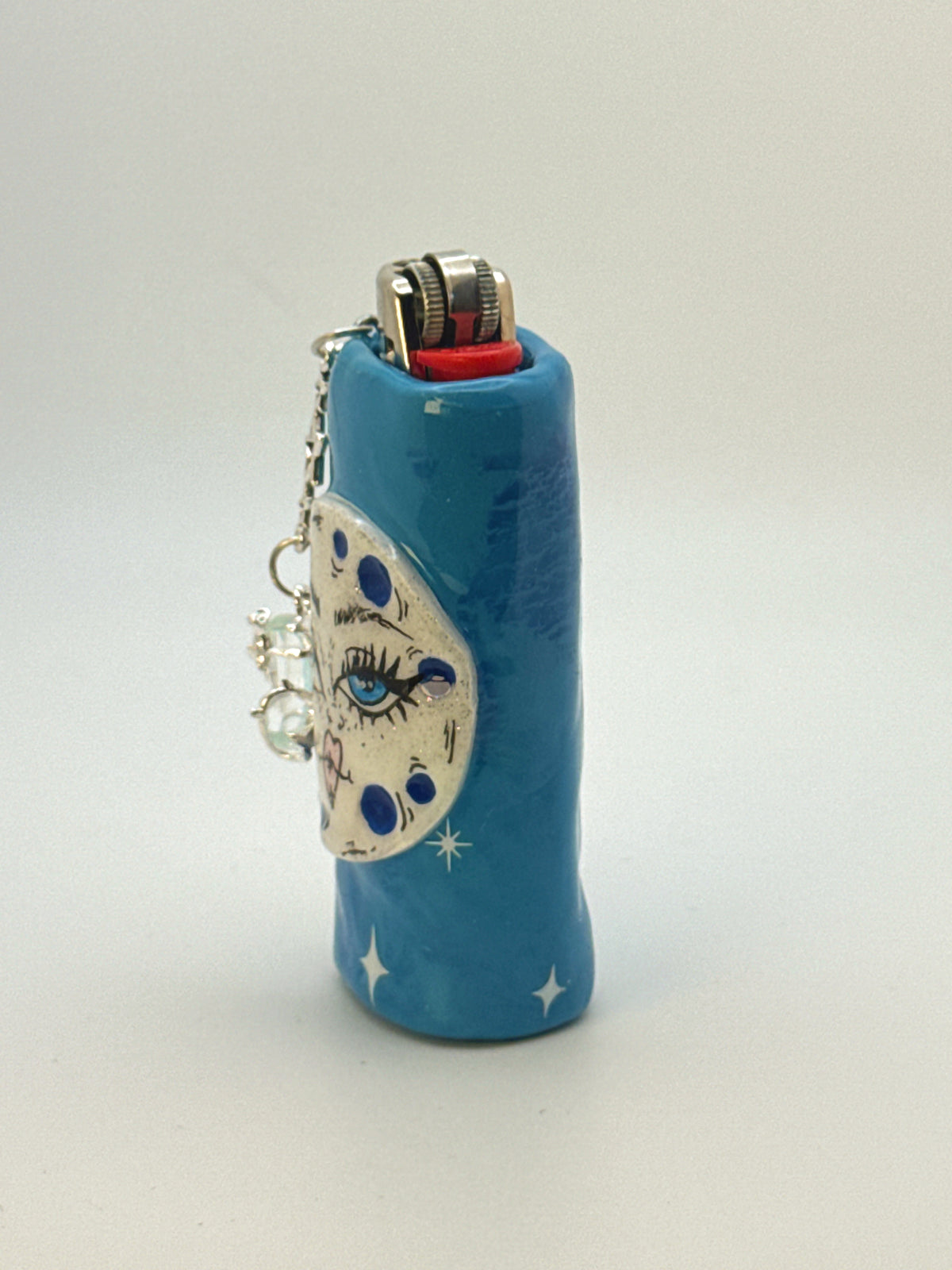 Celestial Moon Case with charm| Fits Standard Bic | Handmade Polymer Clay Art