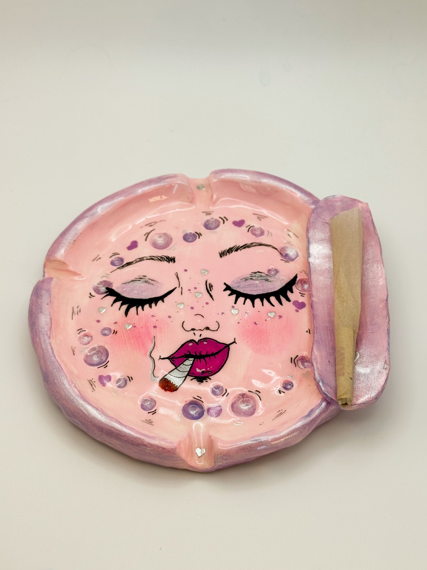 Smoking Moon Ashtray – Hand-Painted Celestial Moon Dish (5”)