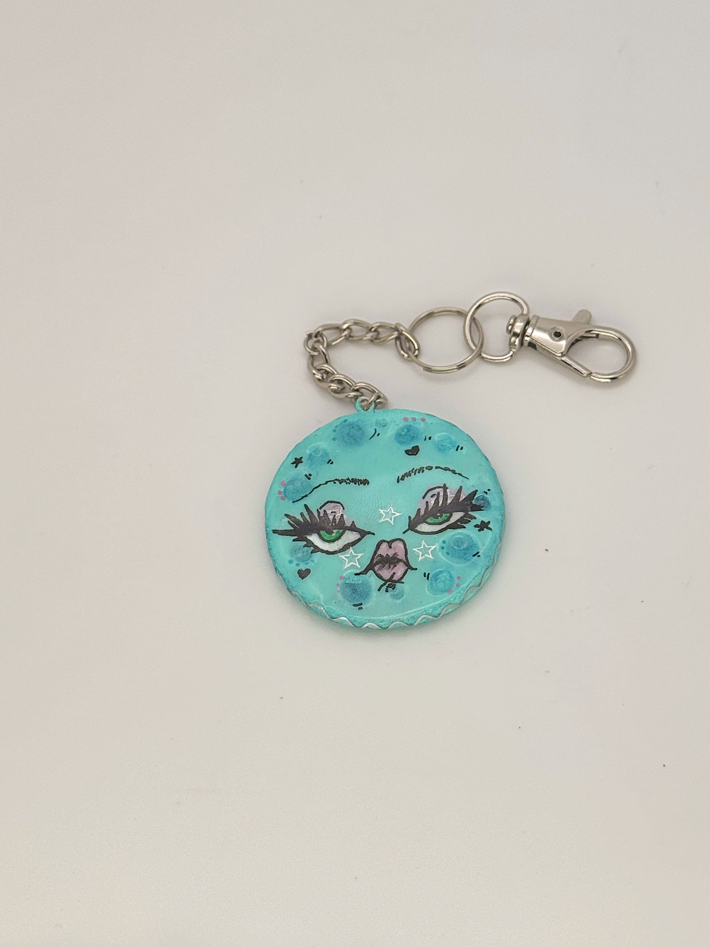 Minty Moon Keychain – Hand-Sculpted Polymer Clay Charm