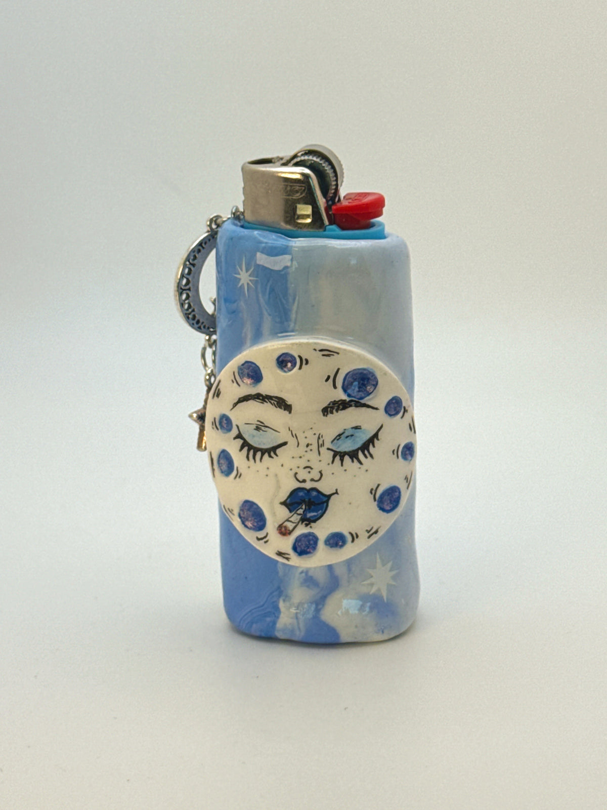 Smoking Moon Case with charm| Fits Standard Bic | Handmade Polymer Clay Art