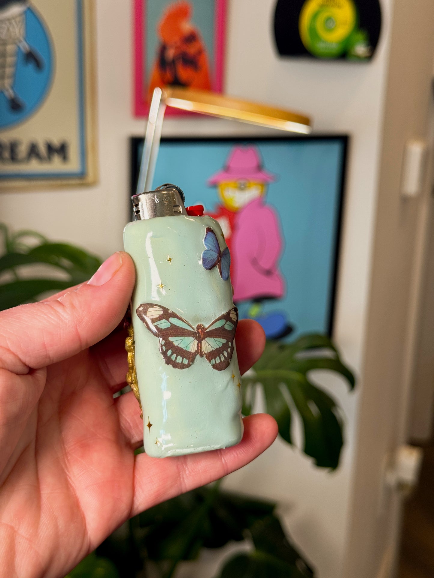 Butterfly Garden Polymer Clay Lighter Case – Vintage Portrait Style