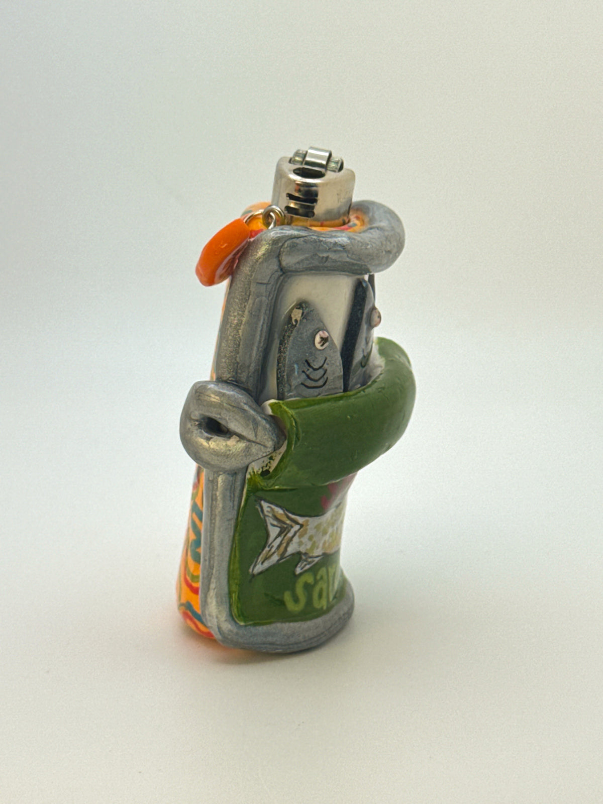 Smoked Sardines Tin Case with charm| Fits Standard Bic | Handmade Polymer Clay Art
