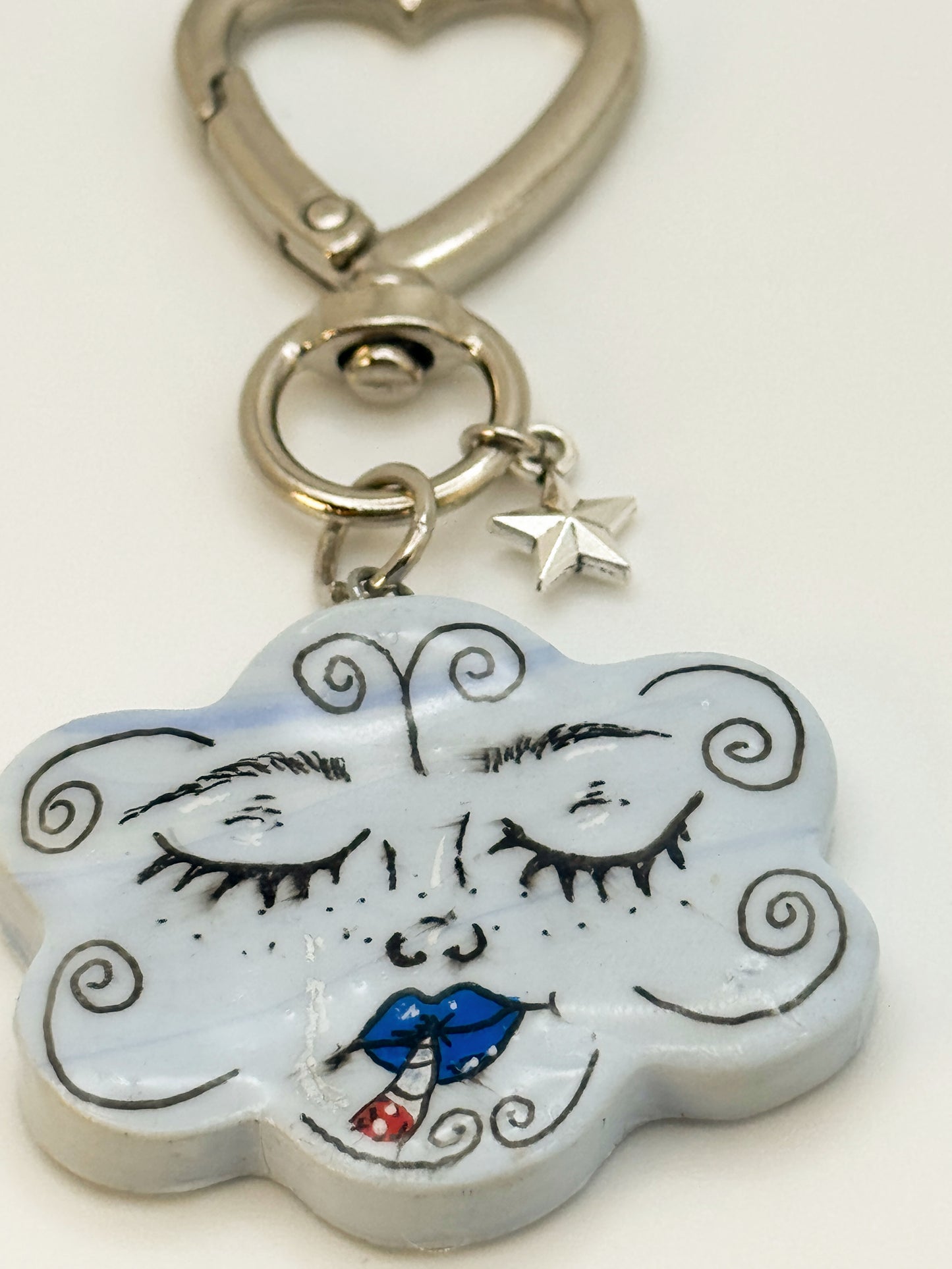 Smoking Cloud Keychain – Handmade Polymer Clay Bag Charm