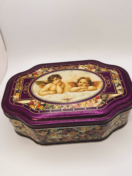 Vintage Cherub Tin Box – Purple Angel Keepsake Tin Valentine’s Décor