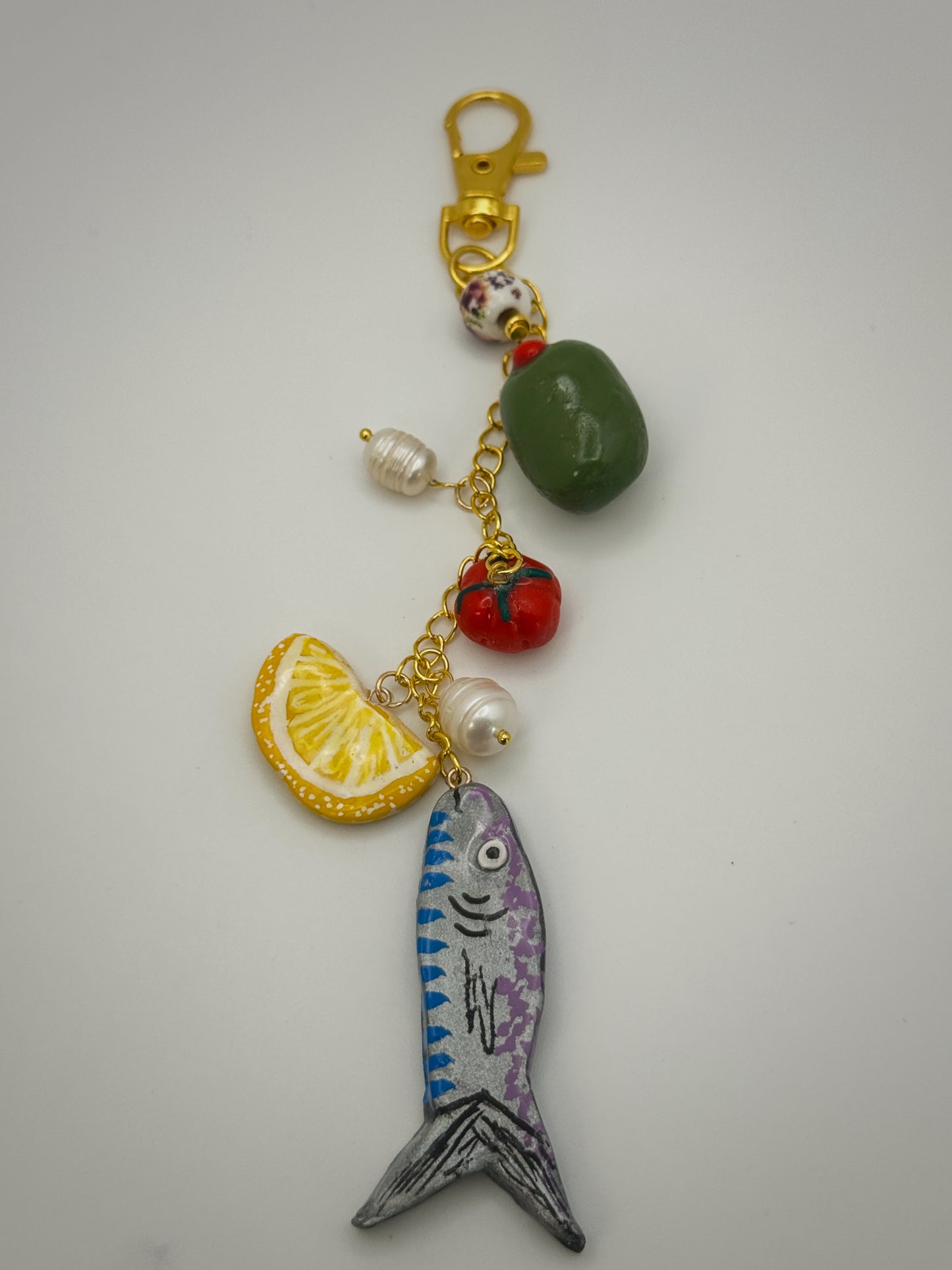 Mediterranean Keychain – Handmade Polymer Clay Bag Charm