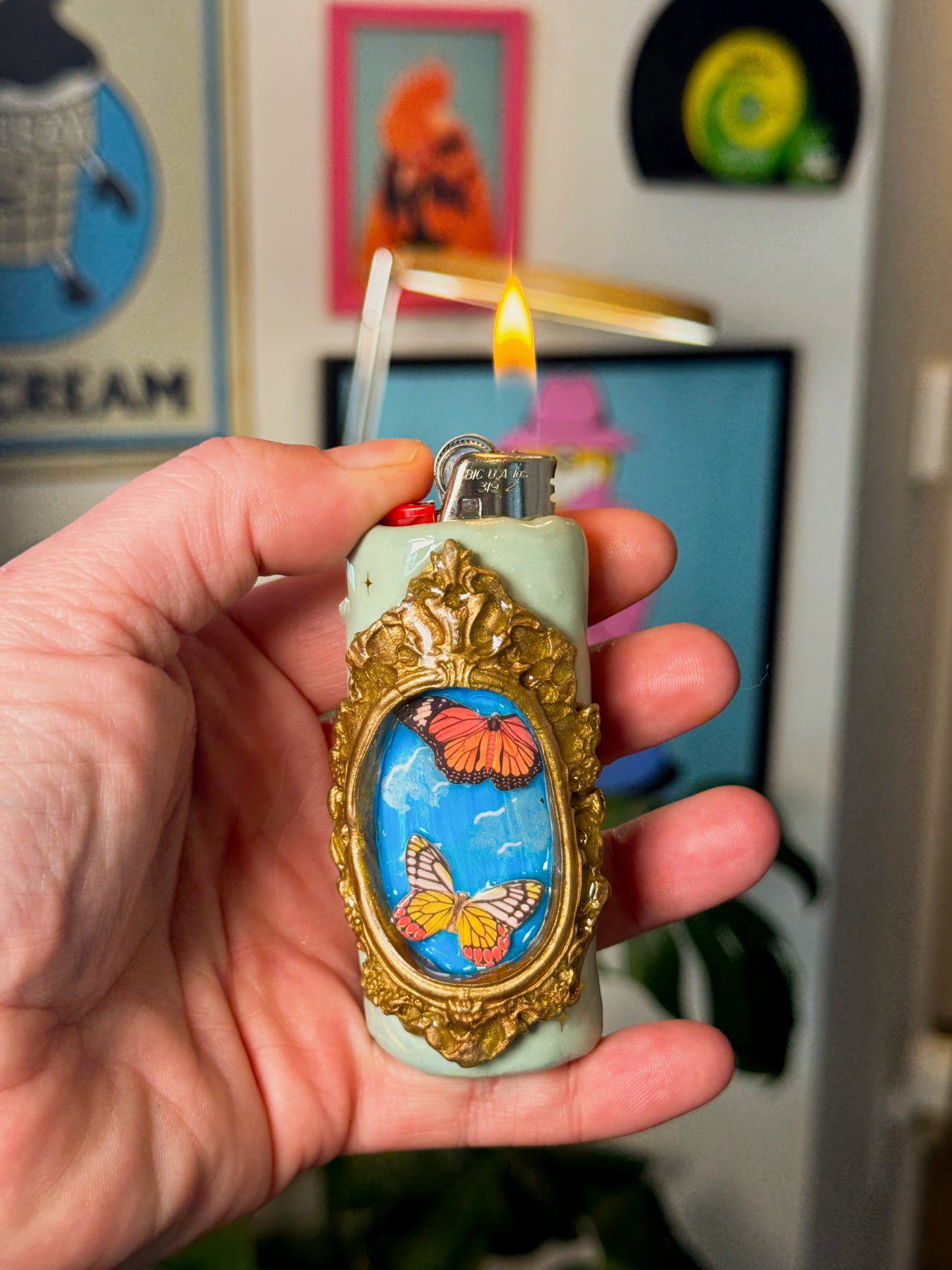 Butterfly Garden Polymer Clay Lighter Case – Vintage Portrait Style