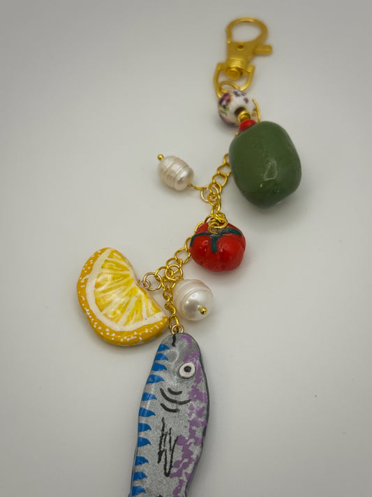 Mediterranean Keychain – Handmade Polymer Clay Bag Charm
