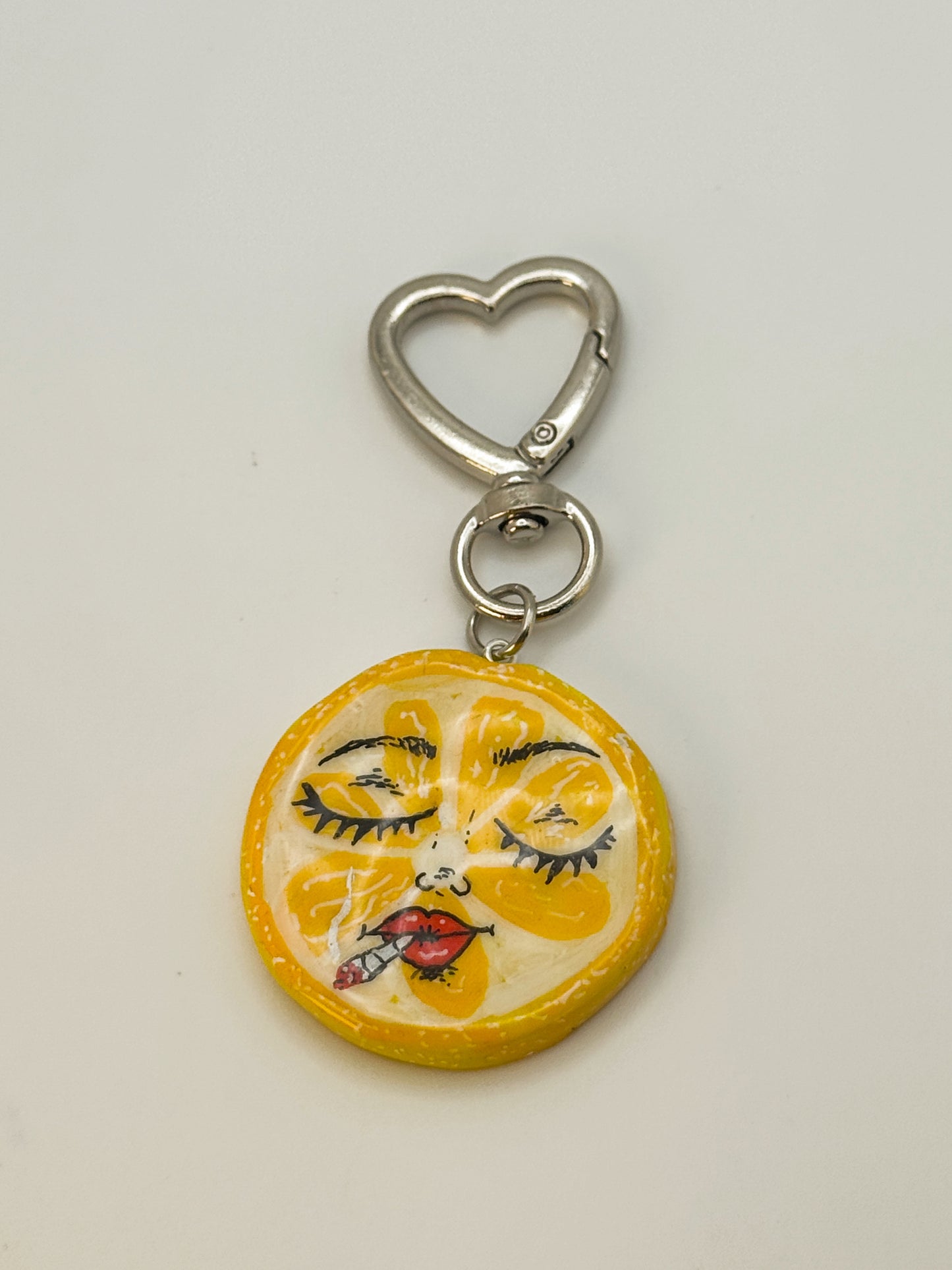 Smoking Lemon Keychain – Handmade Polymer Clay Bag Charm