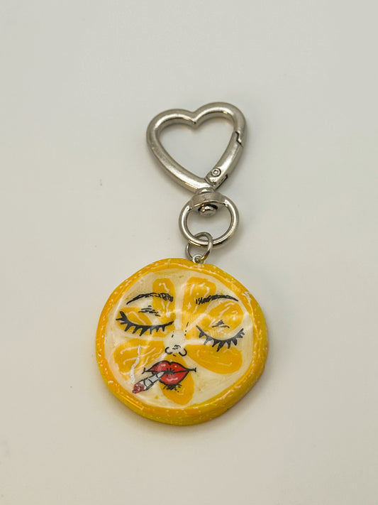 Smoking Lemon Keychain – Handmade Polymer Clay Bag Charm