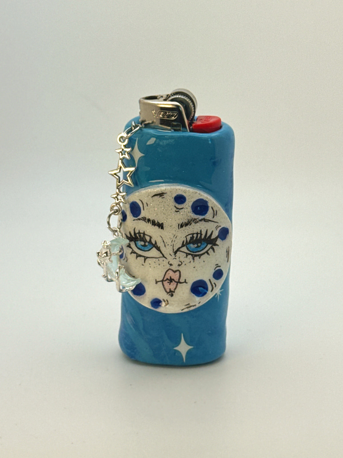 Celestial Moon Case with charm| Fits Standard Bic | Handmade Polymer Clay Art
