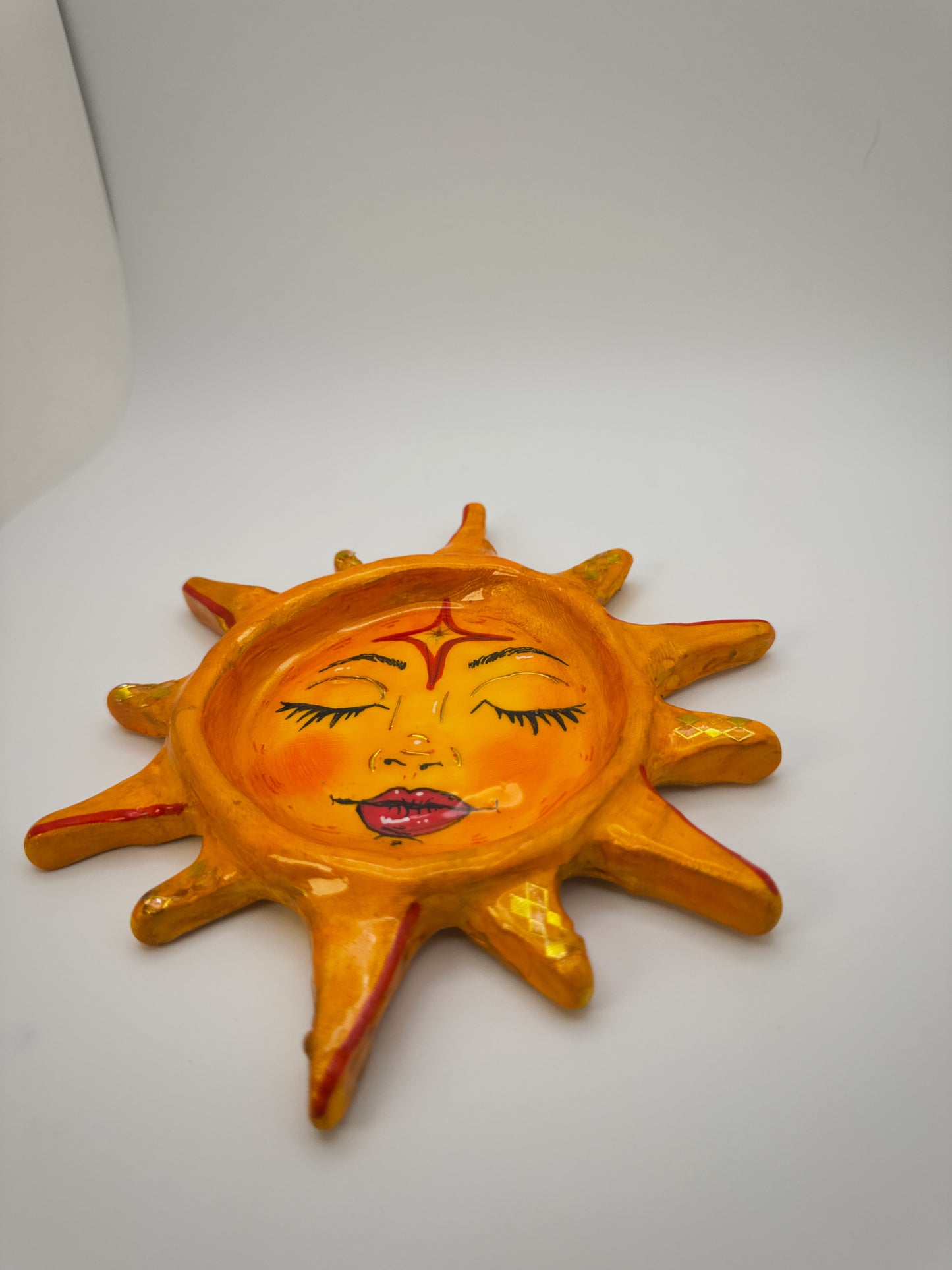 Miss Sunny Trinket Dish – 6.5” Polymer Clay Celestial Sun Tray