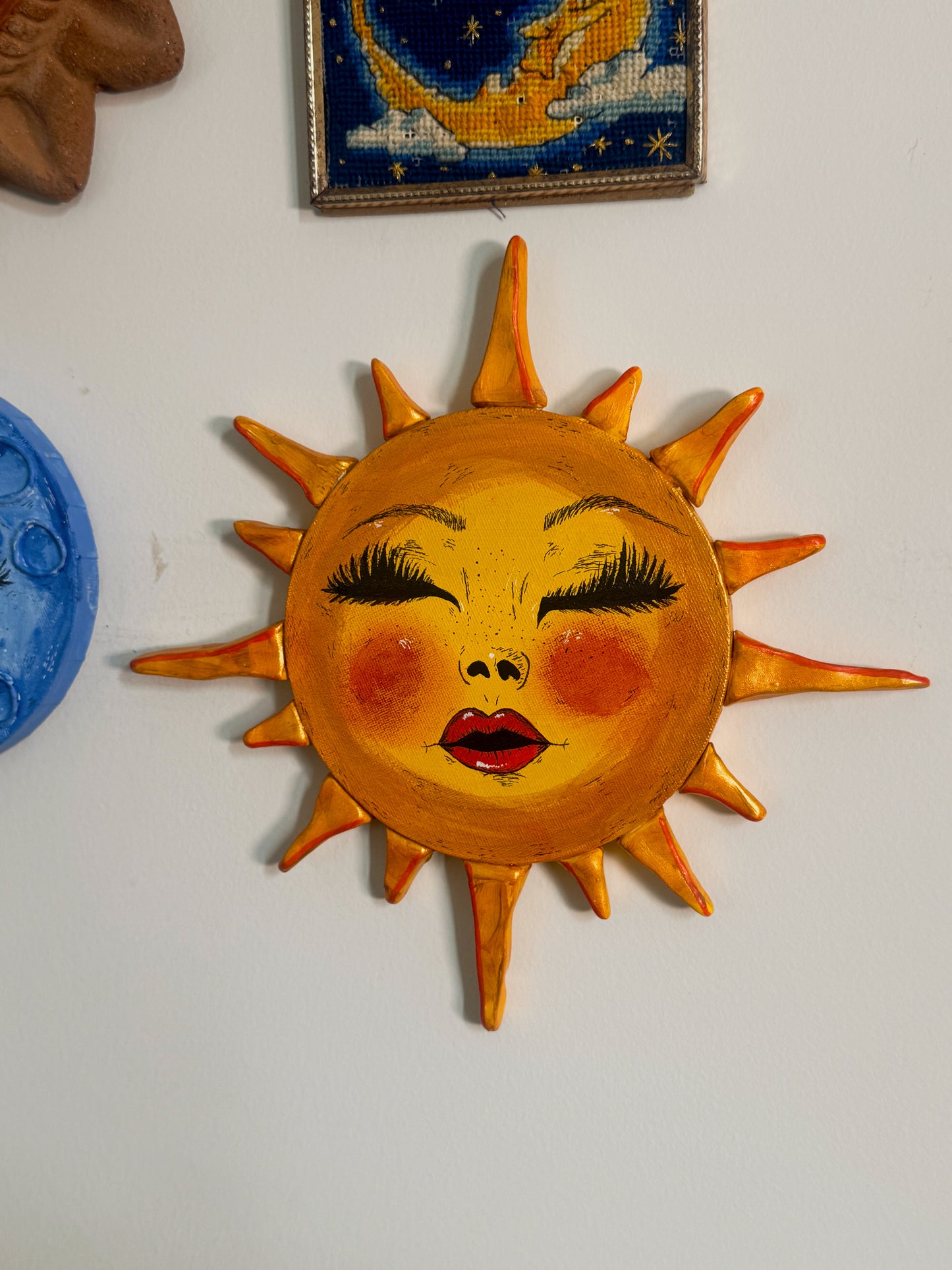 Miss Sunny – Hand-Painted Sun Face Wall Art (11” Textured Canvas)