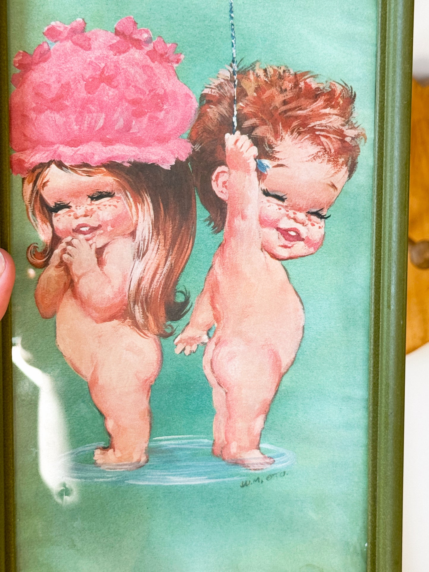 Vintage Kewpie Style Baby Art Print – Retro Framed Illustration