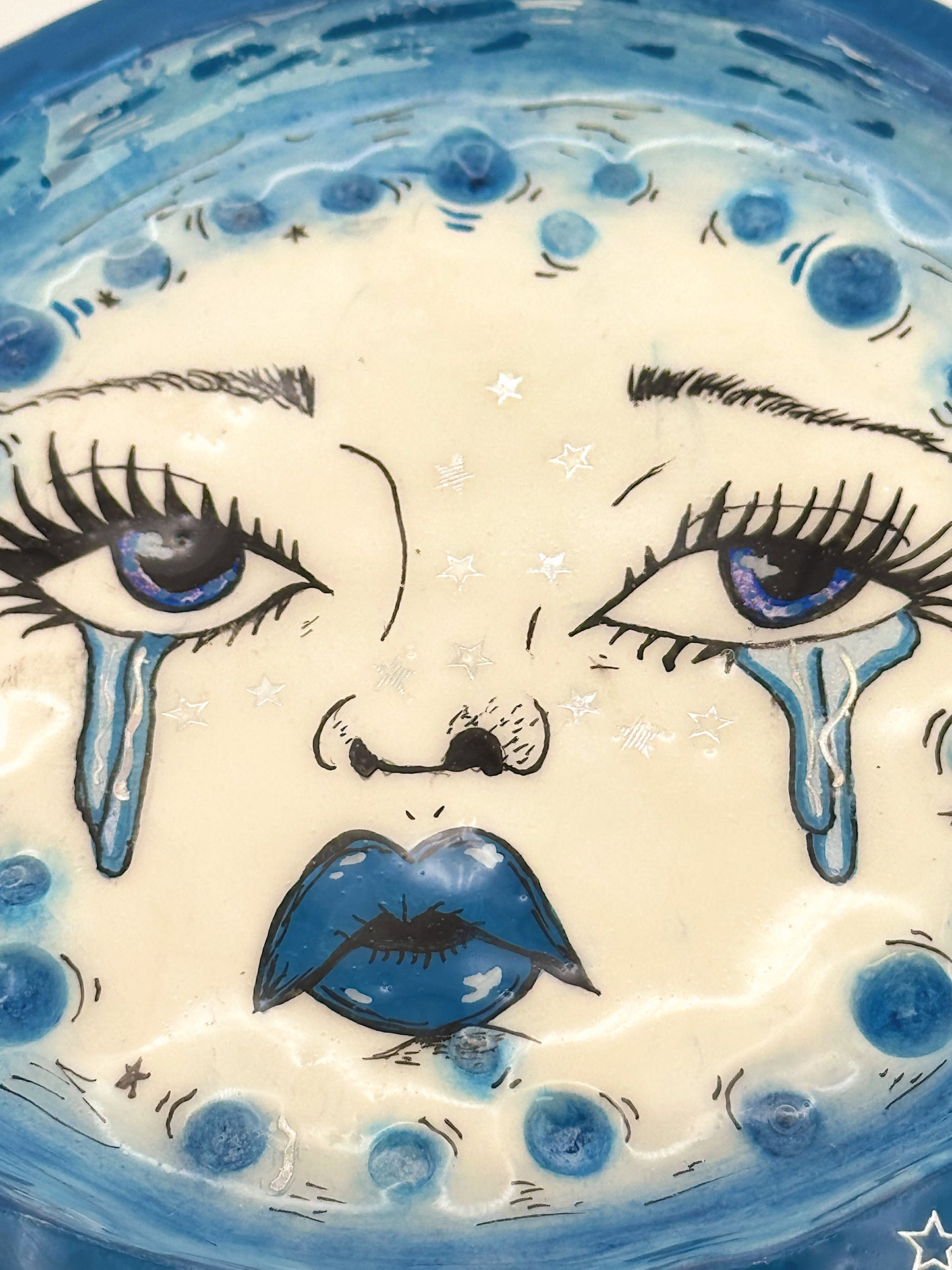 Crying Moon Trinket Dish – Hand-Painted Celestial Face (5.5”)
