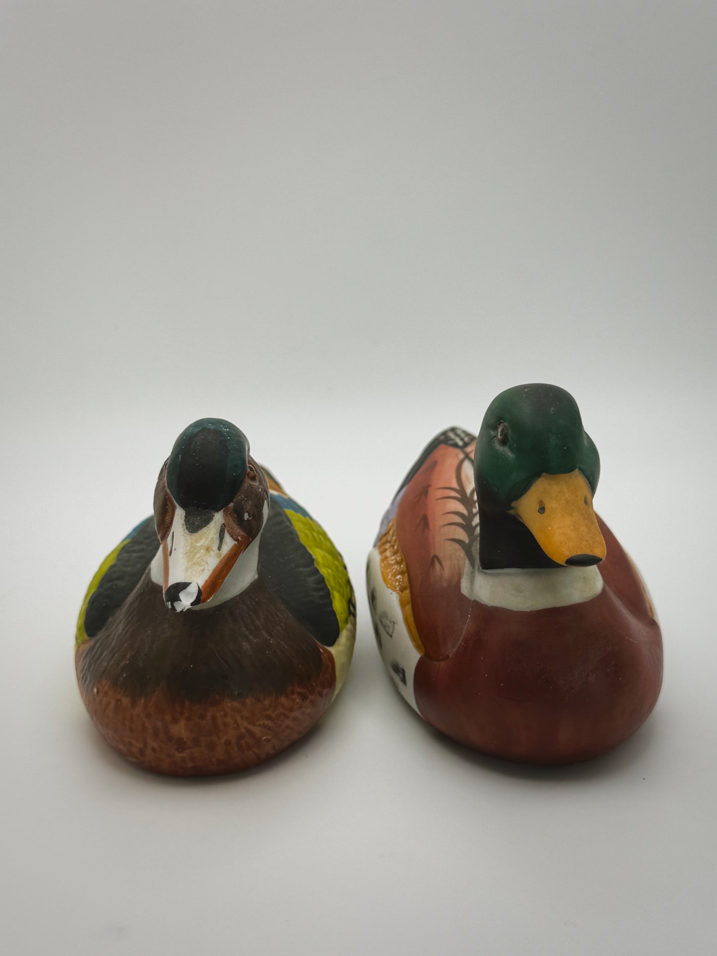 Set of 2 Vintage Hand-Painted Ceramic Duck Decoy Figurines