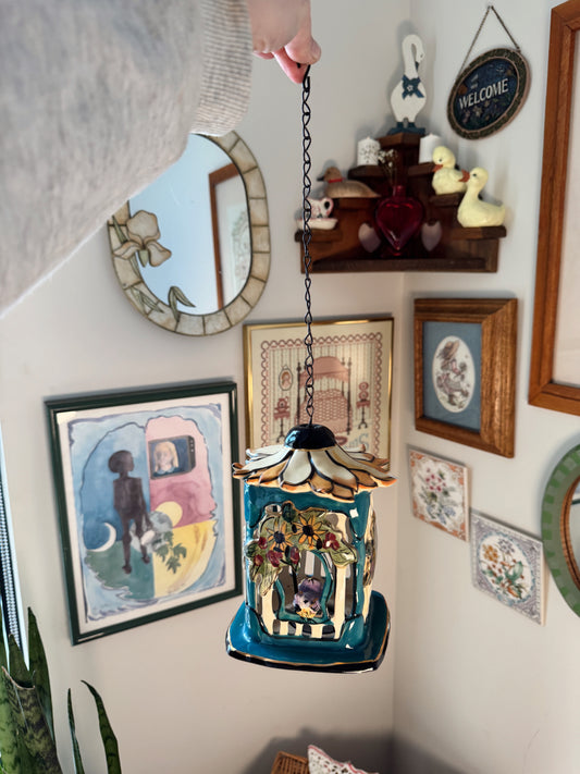 Vintage Style Hanging Sunflower Lantern – Blue Sky Corp 2004 – Cottagecore Tealight Holder