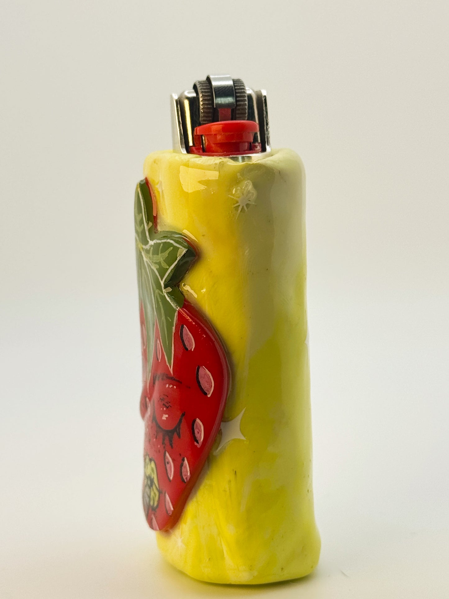 Smoking Strawberry Lighter Case w/ charm | Fits Standard Bic | Handmade Polymer Clay Art