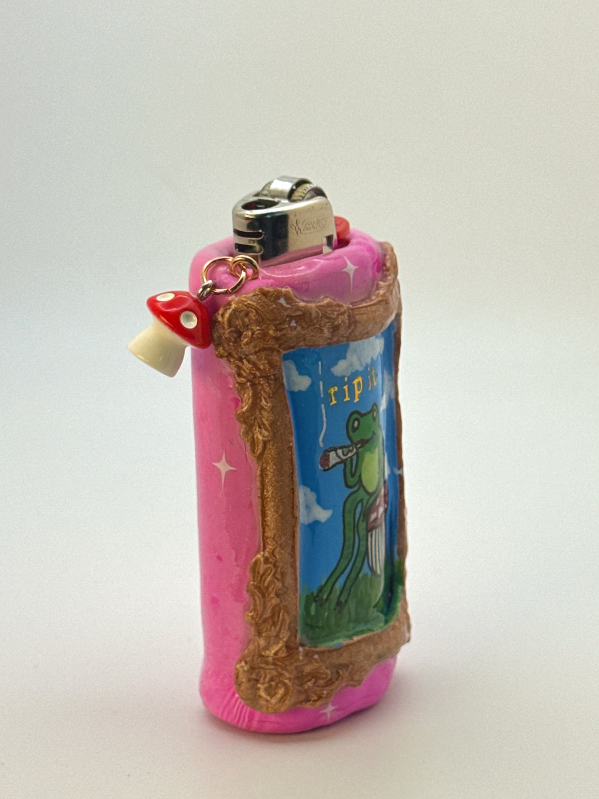 Vintage Frame Rip It Frog Case with charm| Fits Standard Bic | Handmade Polymer Clay Art