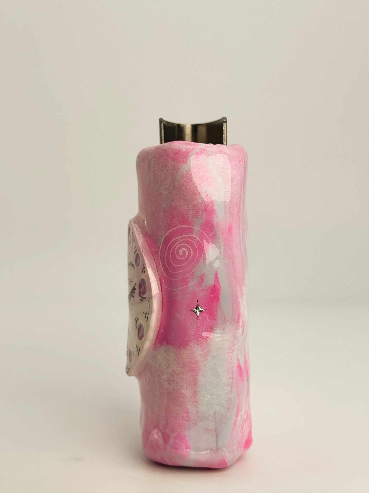 Smoking Moon Lighter Case w/ Charm | Fits Standard Bic | Handmade Polymer Clay Art