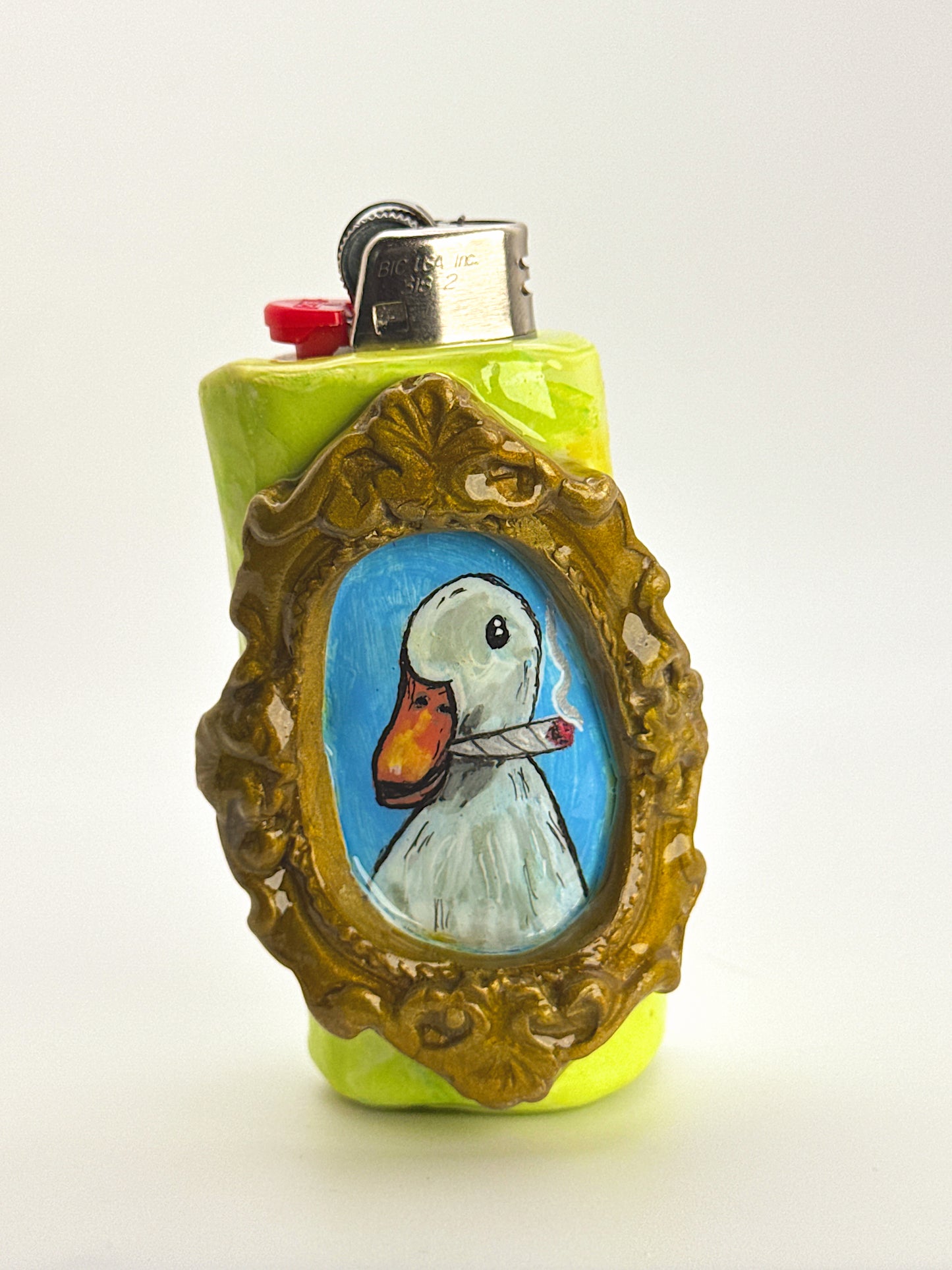 Duck That Doesn’t Give a F*ck Lighter Case – Hand-Painted Duck Portrait BIC Lighter Cover