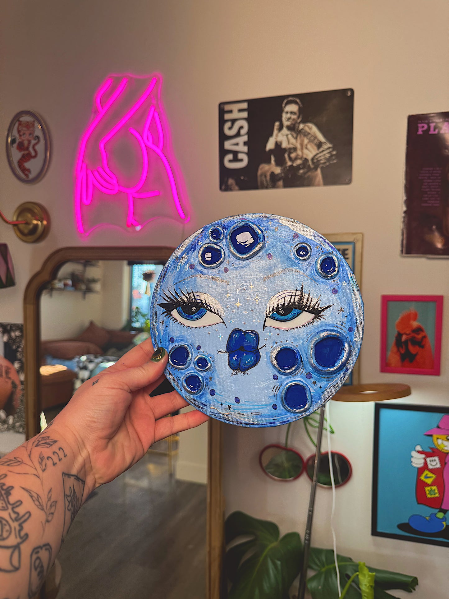 Lunar Lover – Hand-Painted 3D Blue Moon Canvas (8”)