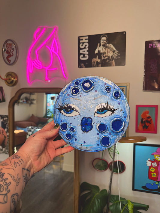 Lunar Lover – Hand-Painted 3D Blue Moon Canvas (8”)