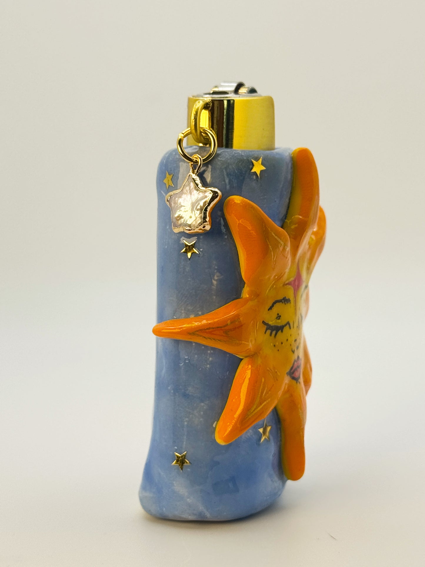 Miss Sunny Girl Lighter Case w/ charm | Fits Standard Bic | Handmade Polymer Clay Art