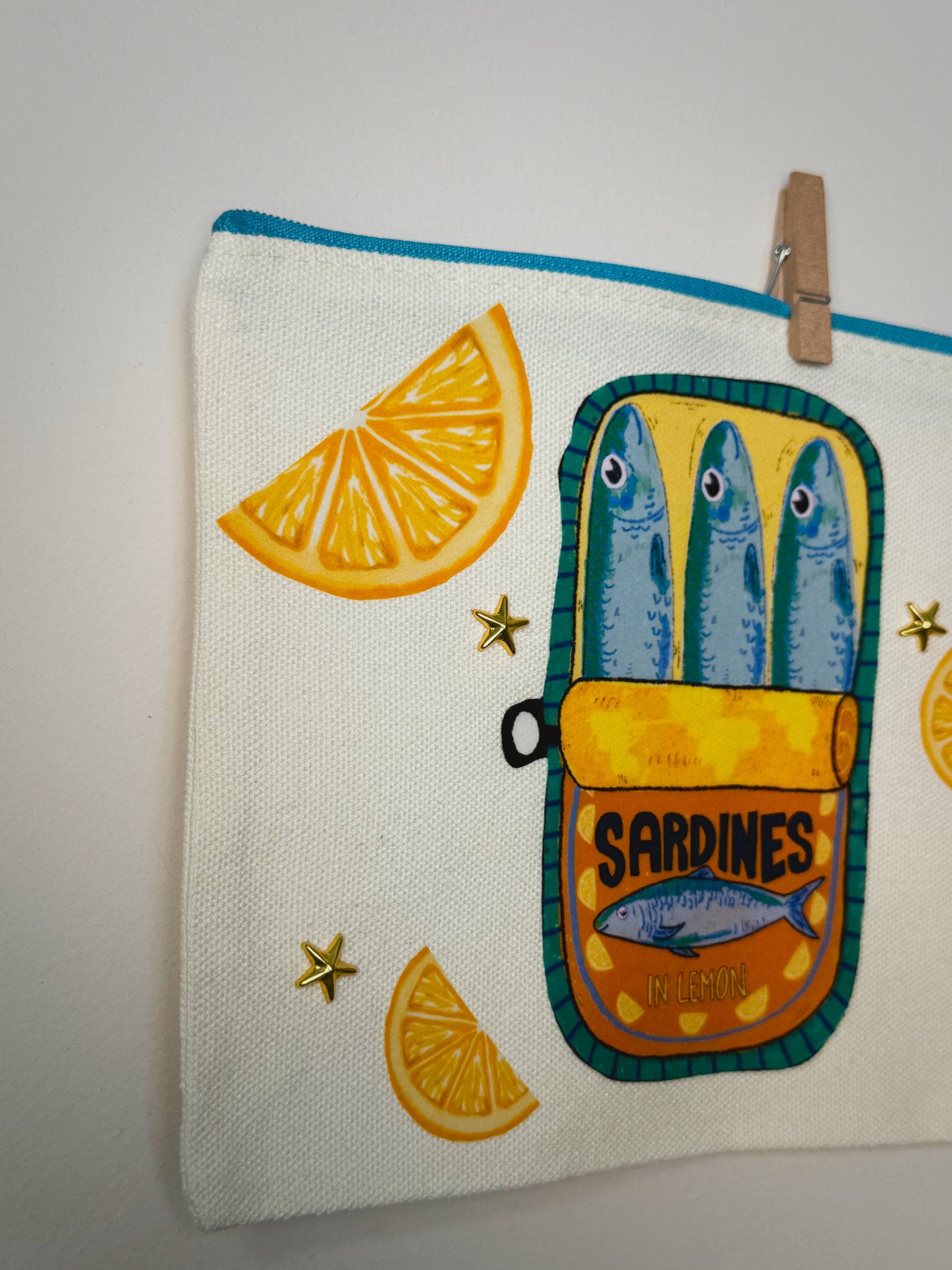 Sardine with Lemon Hand-Pressed Bag | 8 x 6 Natural Cotton | Luxe