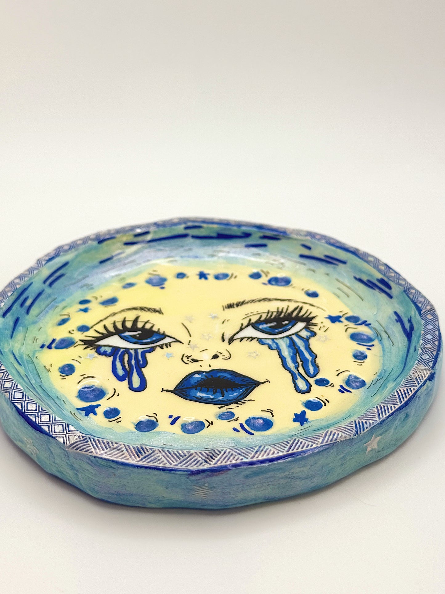 Crying Moon Trinket Dish – Hand-Painted Celestial Jewelry Dish (4.5–5”)