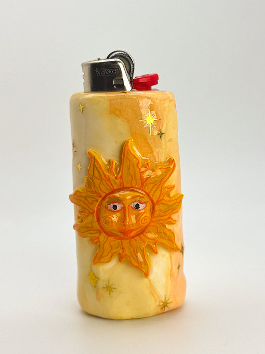 Miss Sunny Celestial Lighter Case – Handcrafted Moon Face Art Lighter Cover