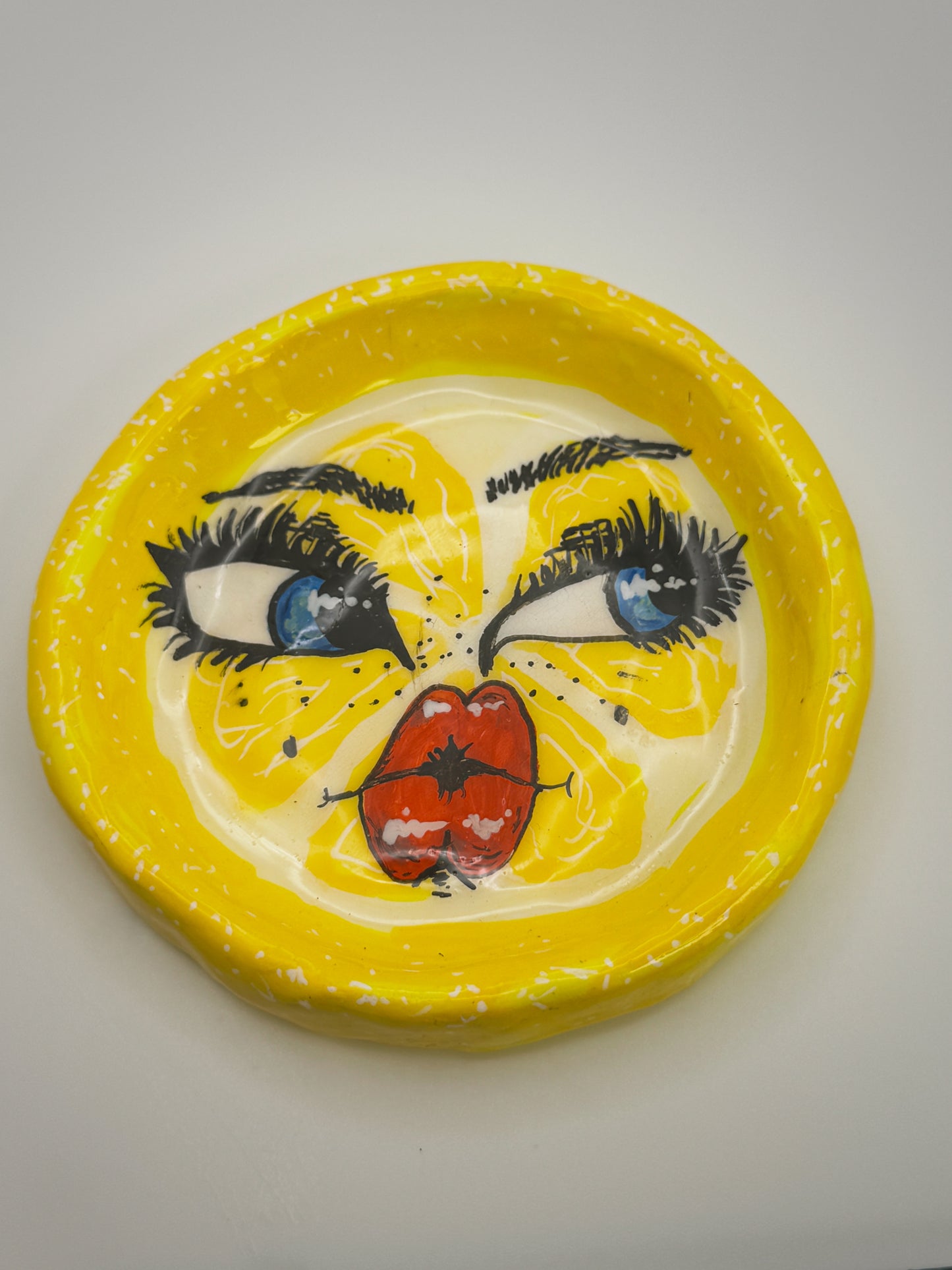 Sour Lemon Face Trinket Dish(3.5-4”) –Handmade Polymer Clay