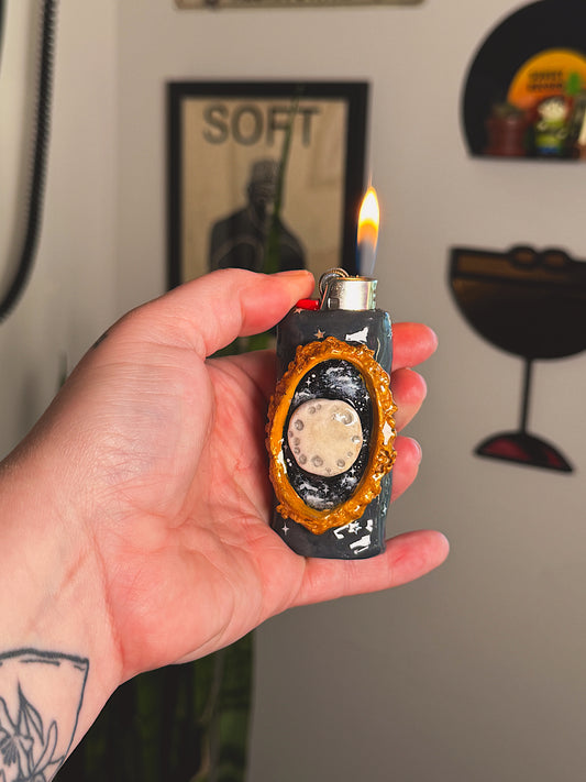 Vintage Frame Moon Lighter Case- Handmade from Polymer Clay
