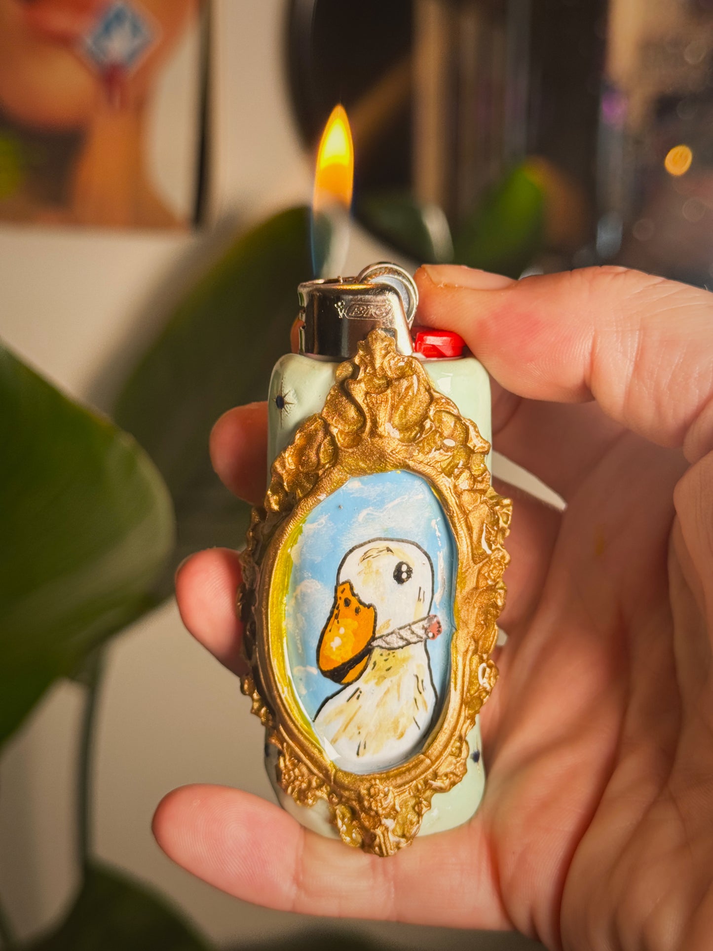 Smoking Duck Lighter Case| Fits Standard Bic | Handmade Polymer Clay Art