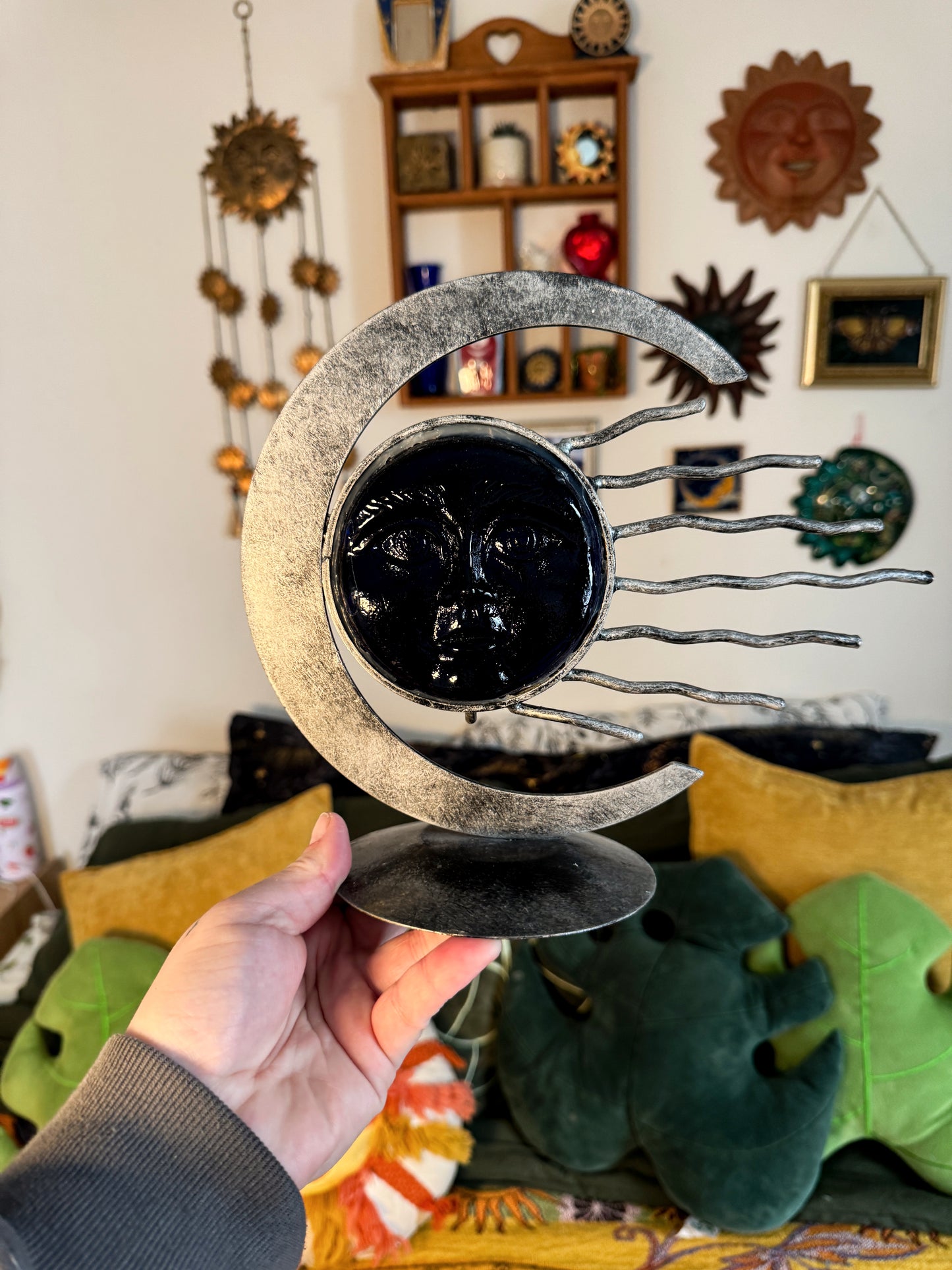 Vintage Celestial Sun Moon Candle Holder – Heavy Metal Sculpture