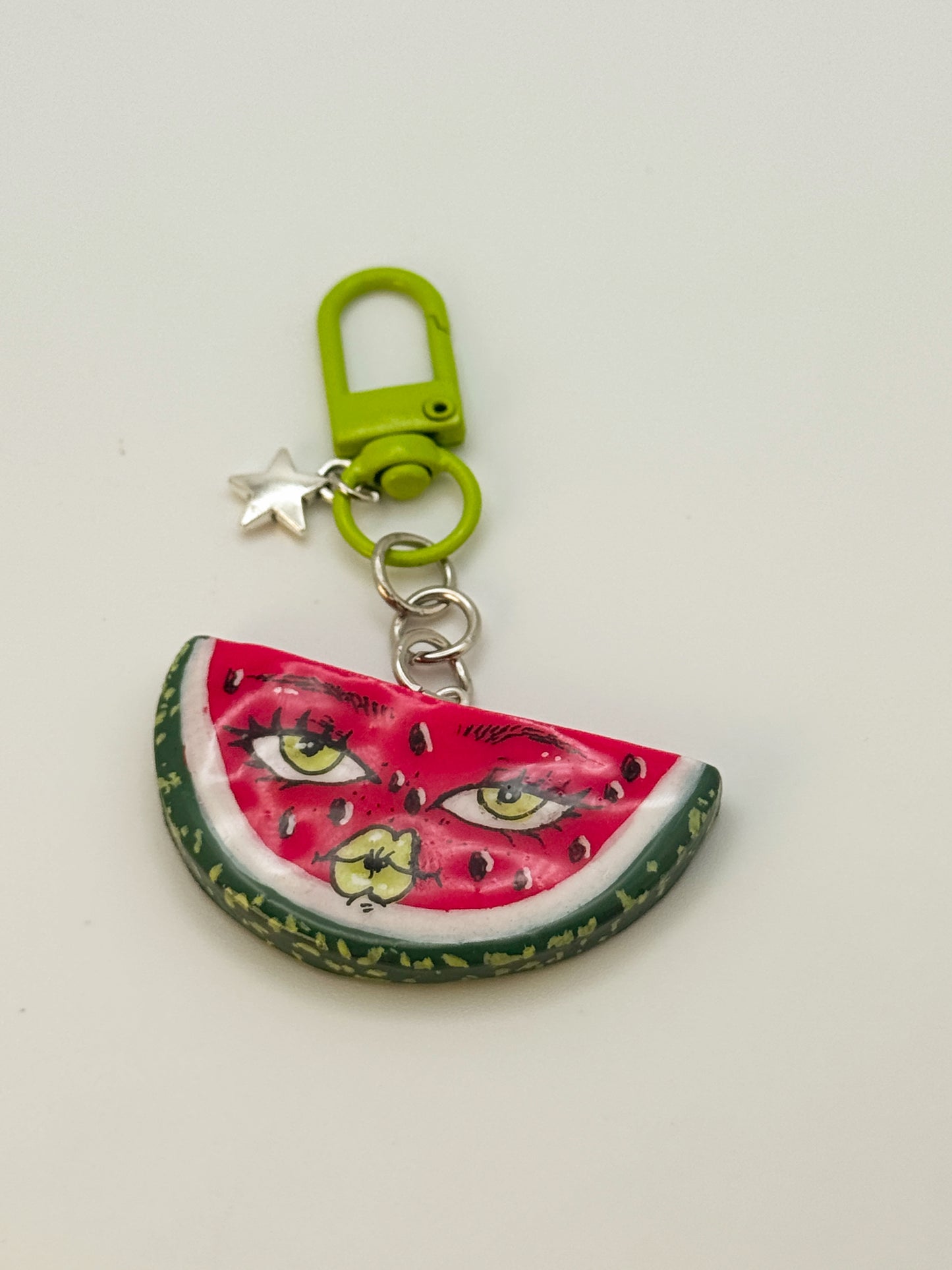 Sassy Watermelon Keychain – Handmade Polymer Clay Bag Charm