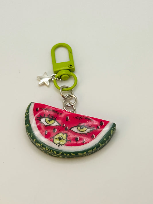 Sassy Watermelon Keychain – Handmade Polymer Clay Bag Charm