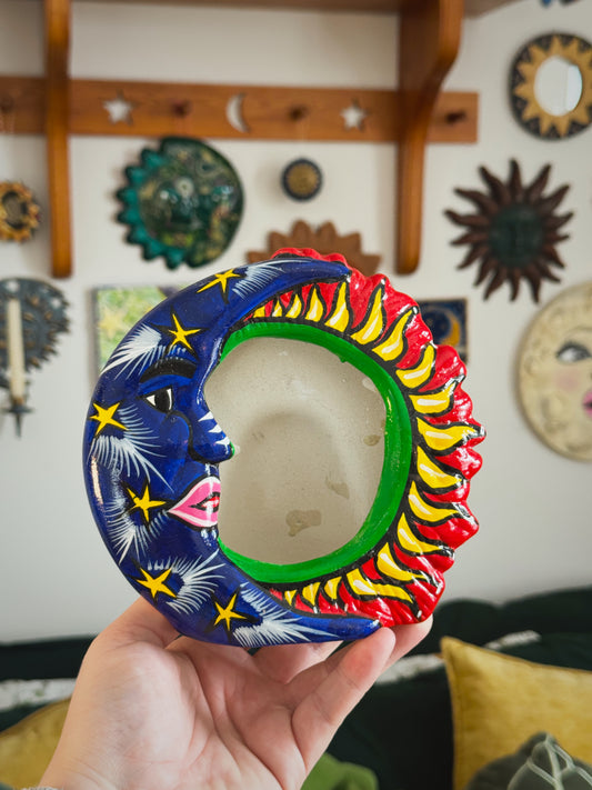 Vintage Celestial Sun and Moon Picture Frame – 90s Boho Mexican Folk Art